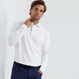 Peter Millar Solid Stretch Jersey Long Sleeve Polo in White - Size XL